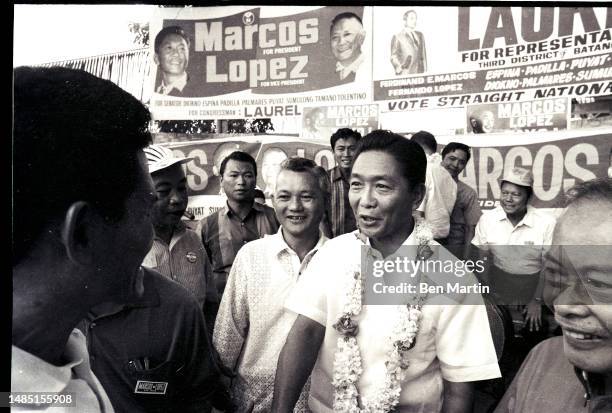 Ferdinand Marcos , the 10th president of the Philippines, campaigns for re-election, Philippines, 1969