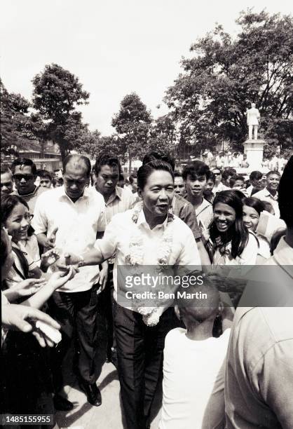 Ferdinand Marcos , the 10th president of the Philippines, campaigns for re-election, Philippines, 1969