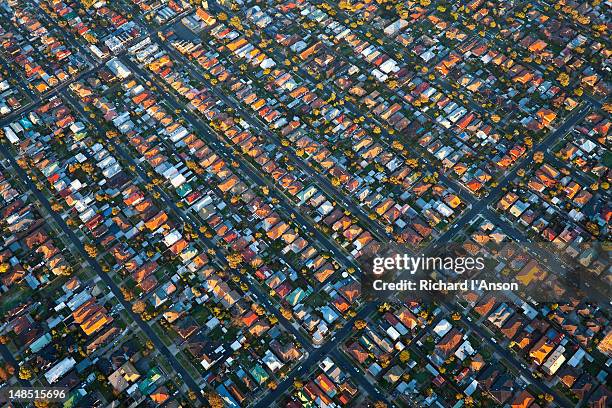 aerial of houses in northern suburbs. - north melbourne stockfoto's en -beelden