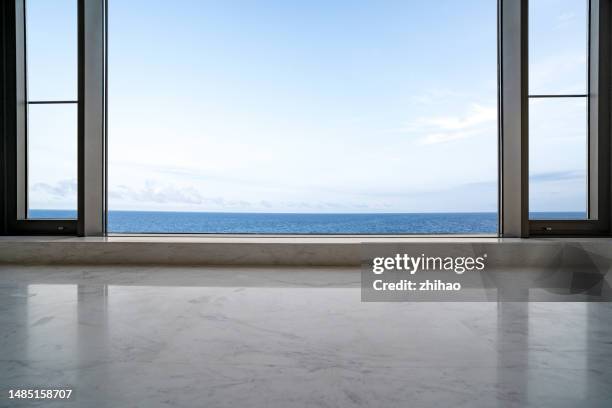 sea view from the window - window frame stock pictures, royalty-free photos & images