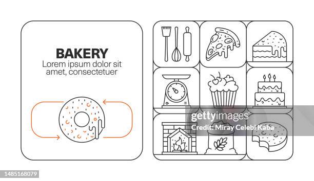 bakery banner line icon set design - bread packaging stock illustrations