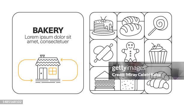 bakery banner line icon set design - chocolate packaging stock illustrations