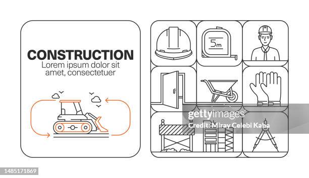 construction banner line icon set design - building contractor stock illustrations