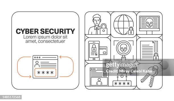 cyber security banner line icon set design - pin eingabe stock-grafiken, -clipart, -cartoons und -symbole