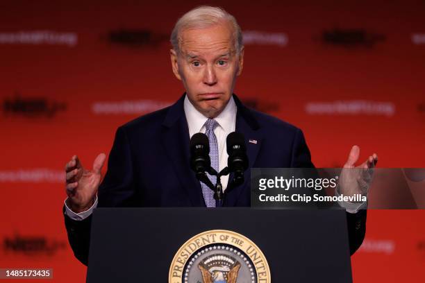 President Joe Biden addresses the North America's Building Trades Unions legislative conference at the Washington Hilton on April 25, 2023 in...