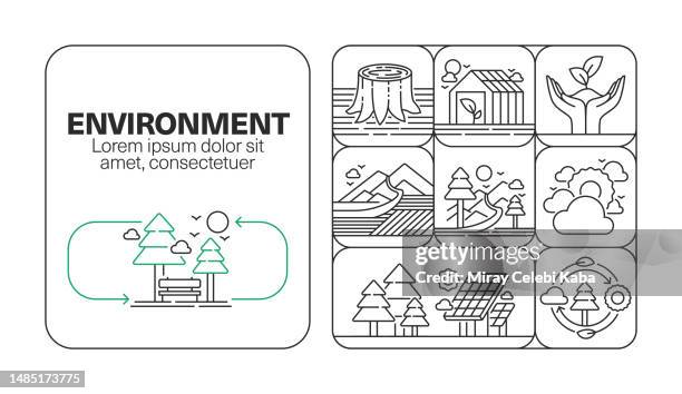 environment banner line icon set design - battery pack stock illustrations