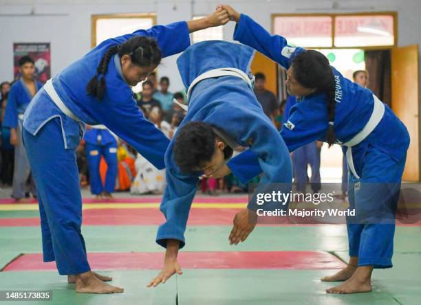 Judo students at a demonstration celebrating World Judo Day on 28th October, the birthday of Jigoro Kano, the founder of judo. At the indoor stadium...