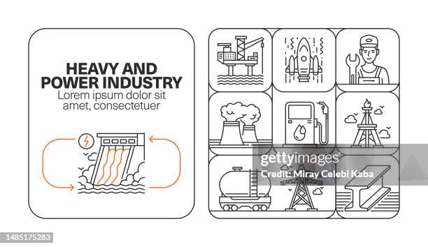 stockillustraties, clipart, cartoons en iconen met heavy and power industry banner line icon set design - nuclear power station