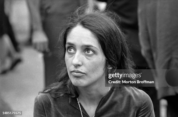 Joan Baez in Montgomery at the conclusion of the Selma to Montgomery Civil Rights March on March 25, 1965 in Montgomery, Alabama.