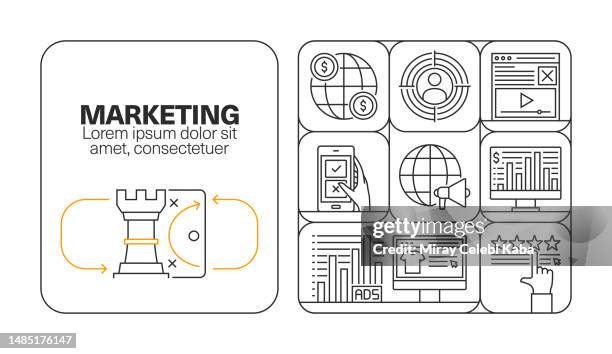 marketing banner line icon set design - customer data protection stock illustrations