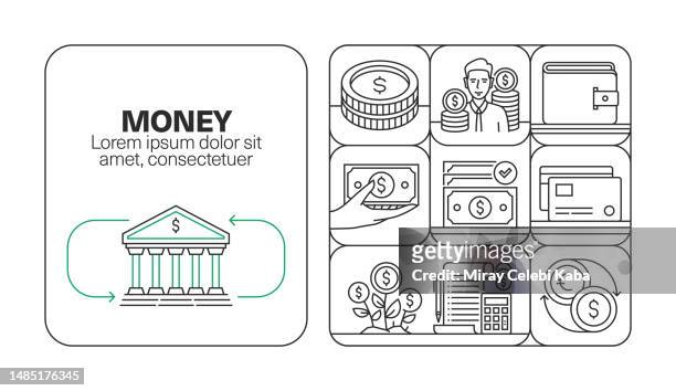 money banner line icon set design - silver belt stock illustrations