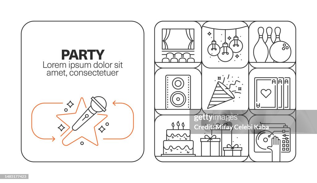 Party Banner Line Icon Set Design