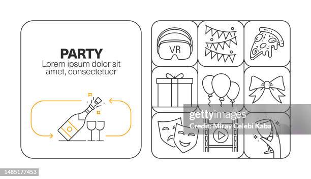 party banner line icon set design - chin stock illustrations