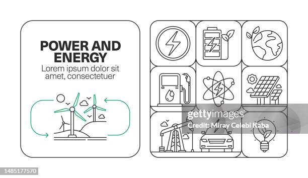 stockillustraties, clipart, cartoons en iconen met power and energy banner line icon set design - nuclear power station