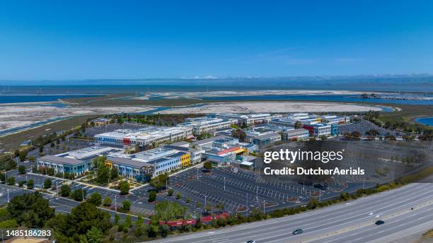 aerial view of meta facebook headquarters - instagram headquarters stock pictures, royalty-free photos & images