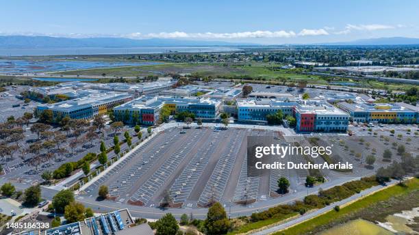 aerial view of meta facebook headquarters - instagram headquarters stock pictures, royalty-free photos & images