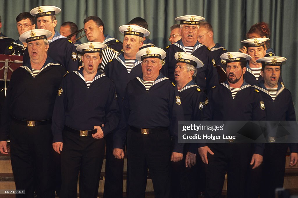 Russian sailors from the Black Sea Fleet Ensemble giving concert aboard cruiseship MS Europa.