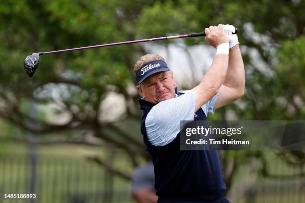 Paul Broadhurst of the United States hits a tee shot during the second round of the Invited Celebrity Classic at Las Colinas Country Club on April...