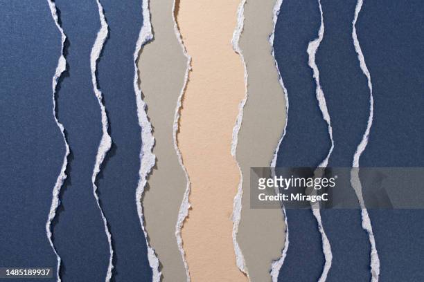 torn paper art of blue sea and beach - scheur grond stockfoto's en -beelden