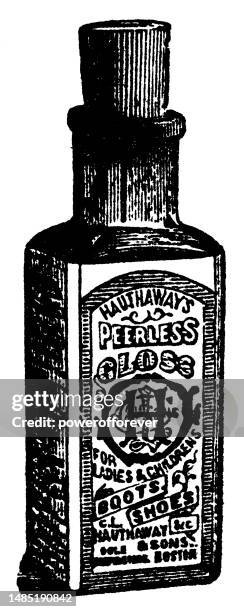 c.l. hauthaway & sons peerless gloss boot and shoe polish - 19th century - shoe polish stock illustrations