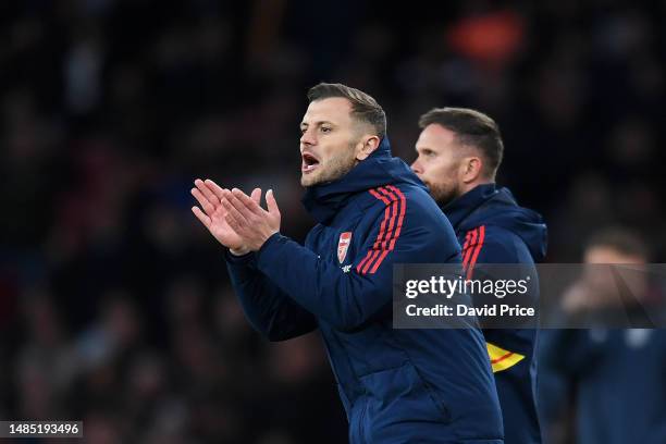 Jack Wilshere, Manager of Arsenal, applauds during the FA Youth Cup Final match between Arsenal U18 and West Ham United U18 at Emirates Stadium on...