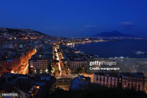 night view of naples from the hillside - gulf of naples stock pictures, royalty-free photos & images