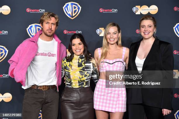 Ryan Gosling, America Ferrera, Margot Robbie and Greta Gerwig attend the State of the Industry and Warner Bros. Pictures Presentation at The...