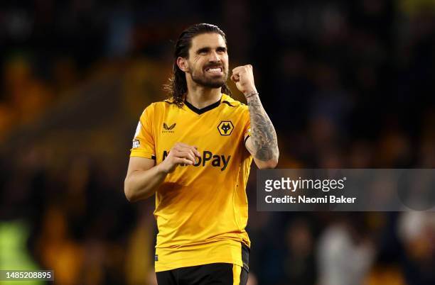 Ruben Neves of Wolverhampton Wanderers celebrates after the team's victory in the Premier League match between Wolverhampton Wanderers and Crystal...