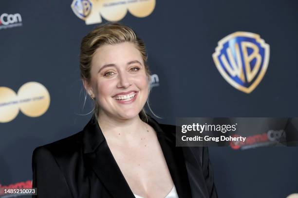 Greta Gerwig attends the red carpet promoting the upcoming film "Barbie" at the Warner Bros. Pictures Studio presentation during CinemaCon, the...