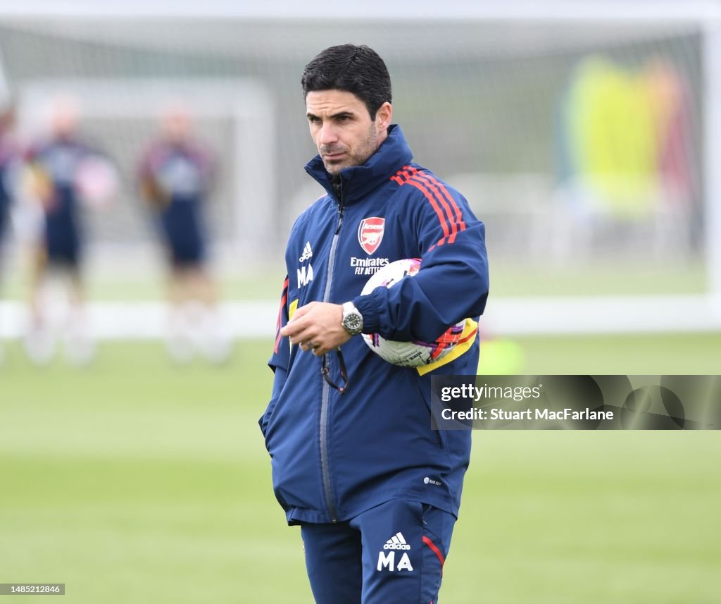 Arsenal Training Arsenal manager Mikel Arteta during a training session at London ...