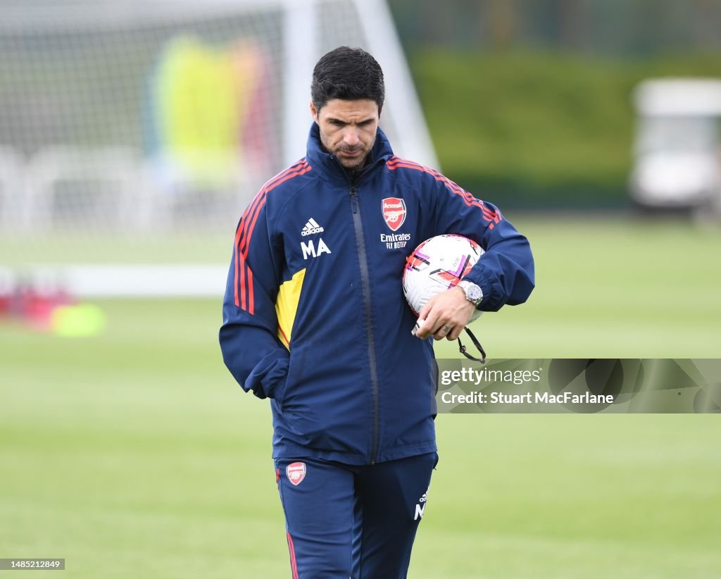 Arsenal Training Arsenal manager Mikel Arteta during a training session at London ...
