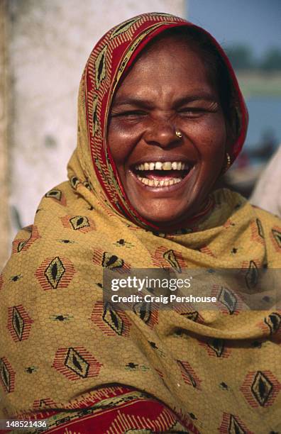 portrait of laughing woman. - daily life in bangladesh bildbanksfoton och bilder