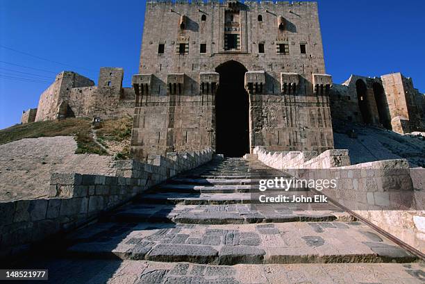 the keep of the 13th-16th century aleppo citadel. - aleppo citadel stock pictures, royalty-free photos & images