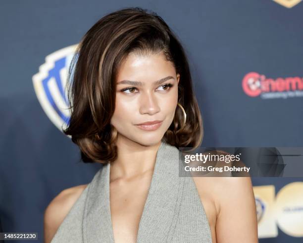 Zendaya attends the red carpet promoting the upcoming film "Dune: Part Two" at the Warner Bros. Pictures Studio presentation during CinemaCon, the...