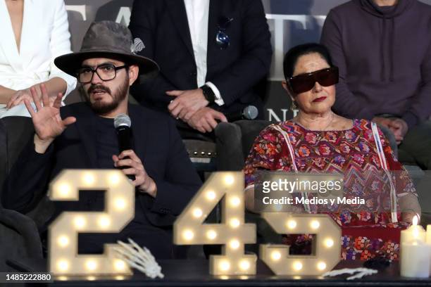 Homero Bueno and Angélica Aragón attend the press conference on the film 'Los Habitantes' at Cinepolis Miyana on April 25, 2023 in Mexico City,...