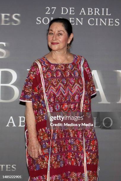 Angélica Aragón poses for photos during the press conference on the film 'Los Habitantes' at Cinepolis Miyana on April 25, 2023 in Mexico City,...