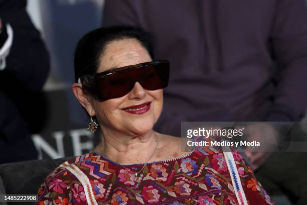 Angélica Aragón smiles during the press conference on the film 'Los Habitantes' at Cinepolis Miyana on April 25, 2023 in Mexico City, Mexico.