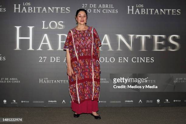 Angélica Aragón poses for photos during the press conference on the film 'Los Habitantes' at Cinepolis Miyana on April 25, 2023 in Mexico City,...