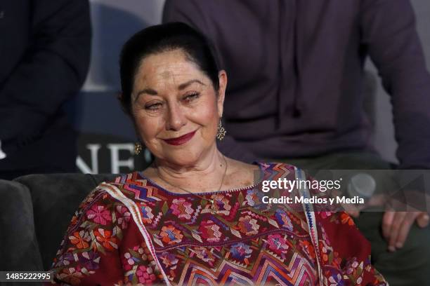 Angélica Aragón smiles during the press conference on the film 'Los Habitantes' at Cinepolis Miyana on April 25, 2023 in Mexico City, Mexico.