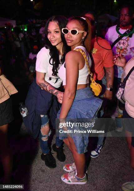 Deyjah Harris and Zonnique Pullins attend "The Sesh" on April 20, 2023 in Atlanta, Georgia.