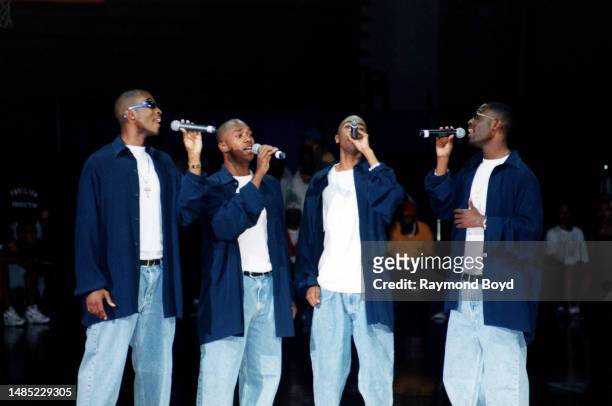 Singers Daron Jones, Michael 'Mike' Keith, Marvin 'Slim' Scandrick and Quinnes 'Q' Parker of 112 performs the national anthem during the '1st Annual...
