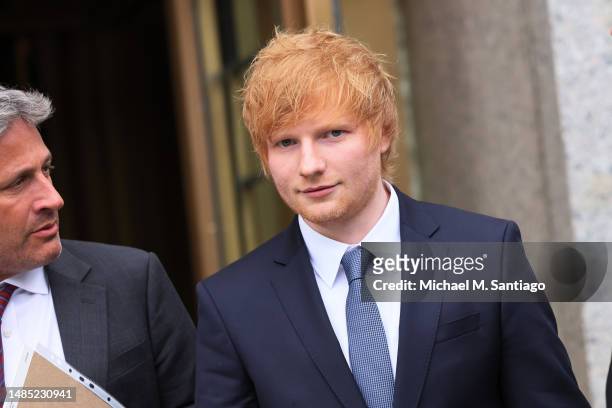 Musician Ed Sheeran leaves after the first day of his copyright-infringement trial at Manhattan Federal Court on April 25, 2023 in New York City. The...
