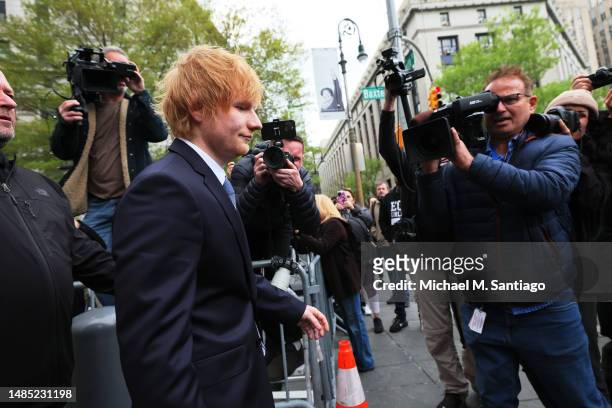 Musician Ed Sheeran leaves after the first day of his copyright-infringement trial at Manhattan Federal Court on April 25, 2023 in New York City. The...