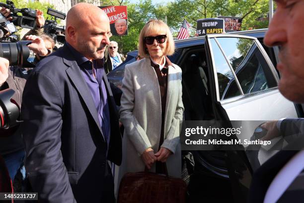 Magazine Columnist E. Jean Carroll arrives for the first day of her civil trial against former President Donald Trump at Manhattan Federal Court on...