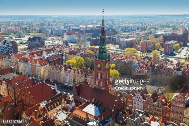 poland. view of old gdansk from the tower. - market square stock pictures, royalty-free photos & images