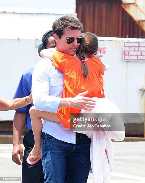 Tom Cruise and Suri Cruise are seen at west side heliport in Manhattan on July 18, 2012 in New York City.