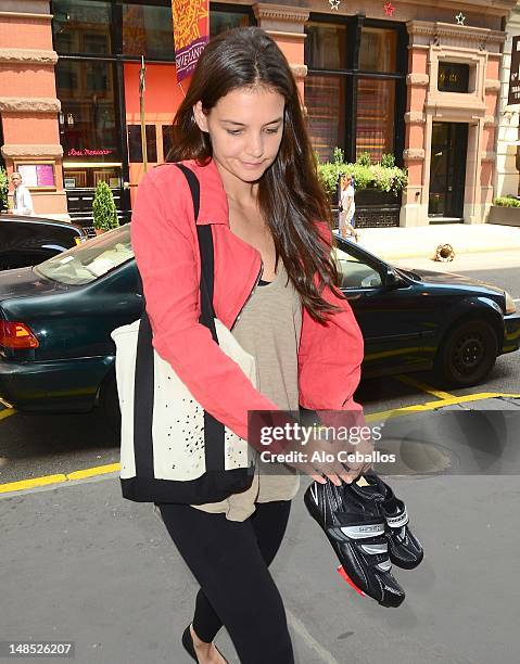 Katie Holmes is seen going to the gym at Streets of Manhattan on July 18, 2012 in New York City.