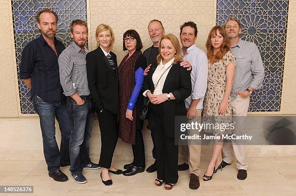 Actors Hugo Weaving, Richard Roxburgh, Cate Blanchett, Sandy Gore, John Bell, Jacki Weaver, Andrew Tighe, Hayley McElhinney and Anthony Phelan pose...