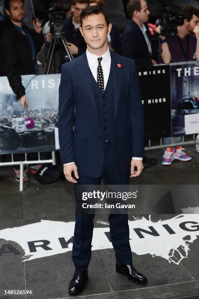 Actor Joseph Gordon-Levitt attends European premiere of "The Dark Knight Rises" at Odeon Leicester Square on July 18, 2012 in London, England.