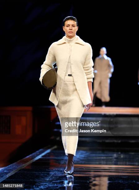 Model wearing Brandon Maxwell walks the runway during the 2023 Symphony Fashion Show at Schermerhorn Symphony Center on April 25, 2023 in Nashville,...